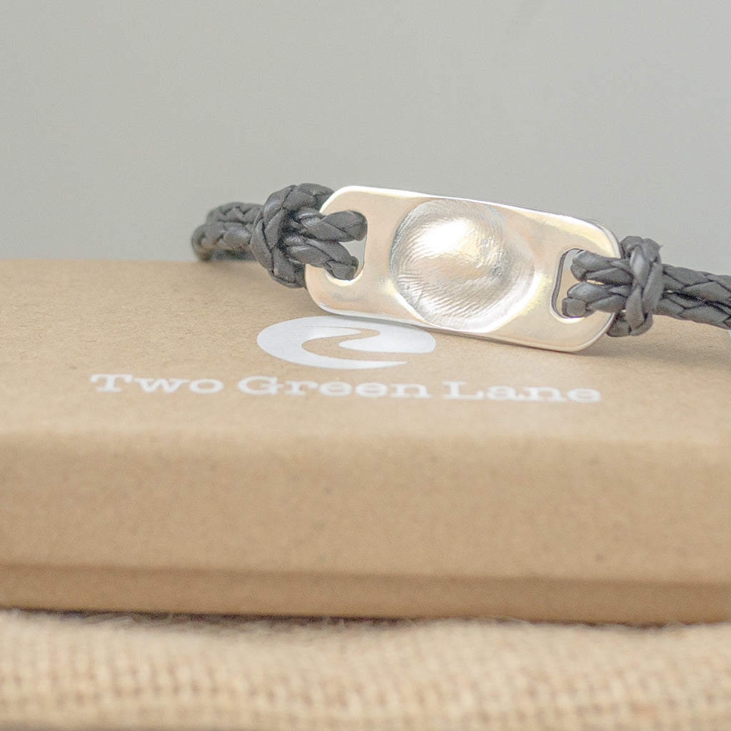 Men's Black Leather Fingerprint Bracelet